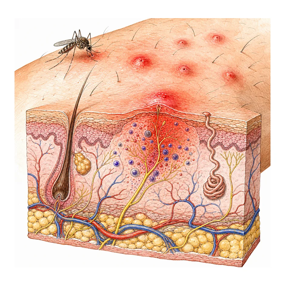 علل خارش قرمز و پیدایش ضایعات پوستی شبیه نیش پشه