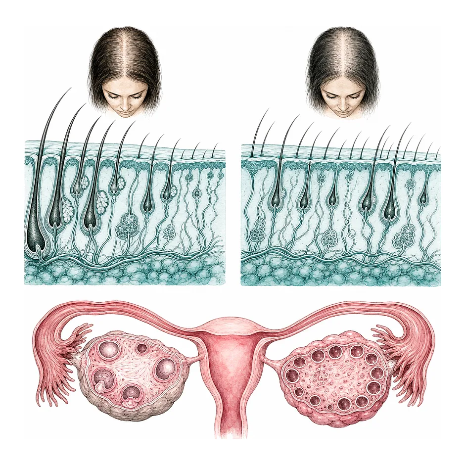 تفاوت ریزش موی ارثی و مو ناشی از تنبلی تخمدان | آیا موهای ناشی از تنبلی تخمدان بهبود می‌یابد؟
