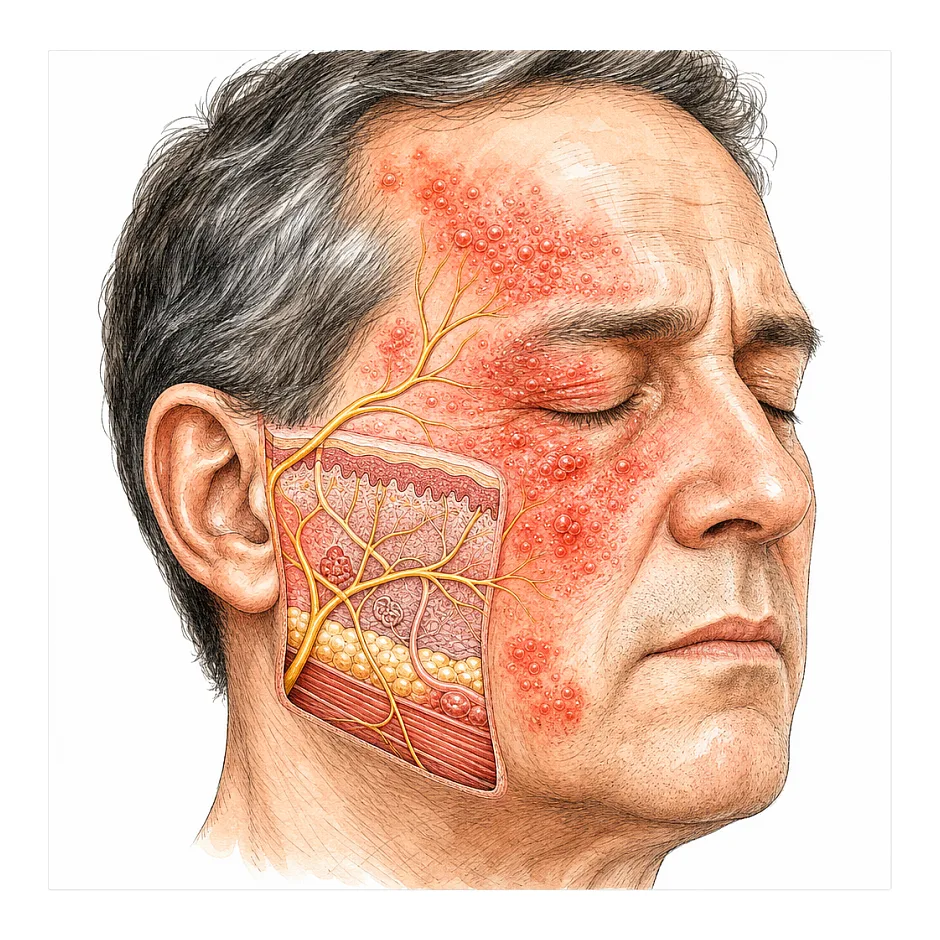 علل و درمان زخم روی صورت | علائم زونا و حساسیت پوستی
