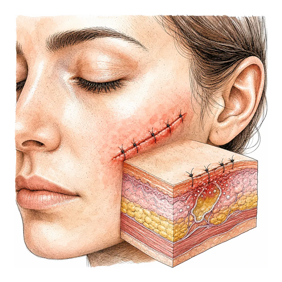 افتادن بخیه غیرجذبی پس از جراحی خال صورت