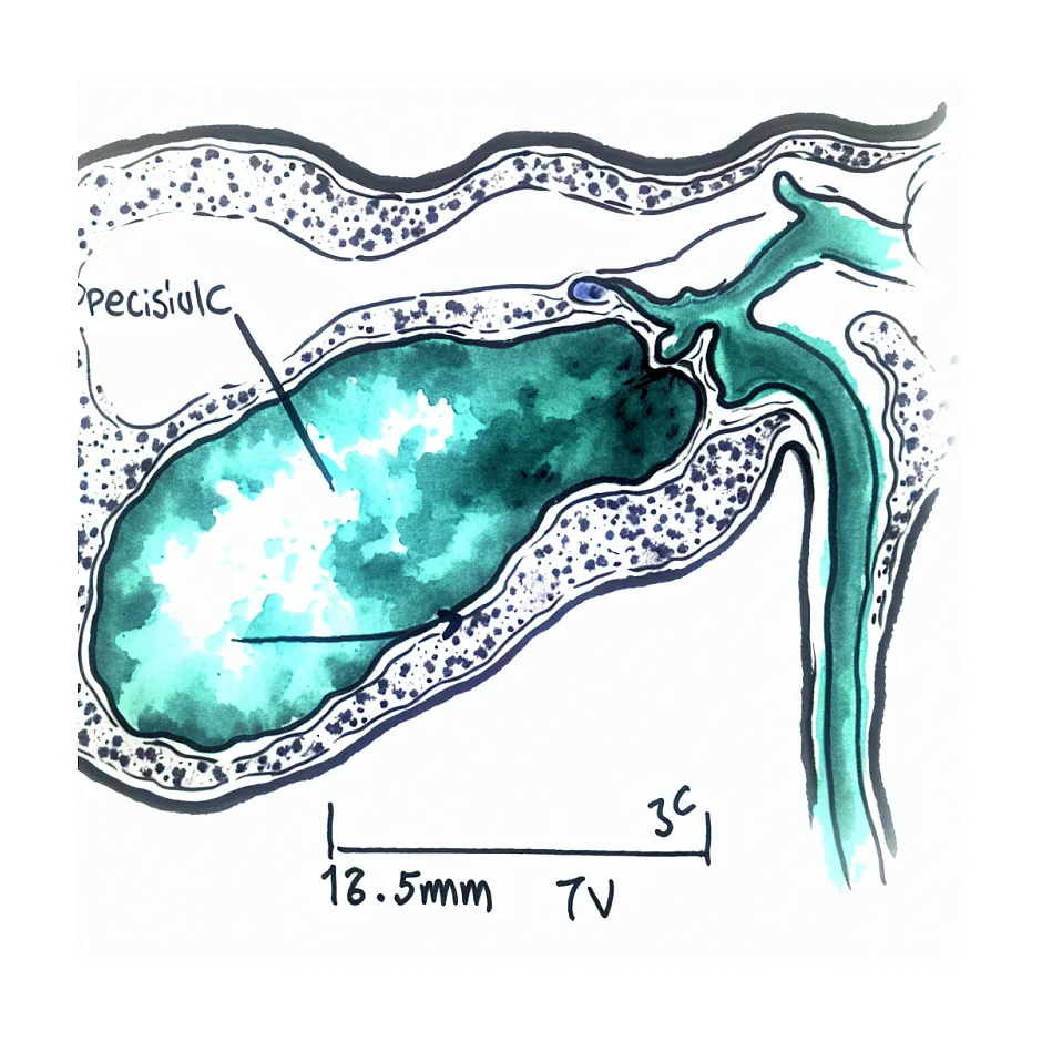 توضیح یافته سونو: مجرای صفراوی 16.5 میلی‌متر و کانون اکوژن