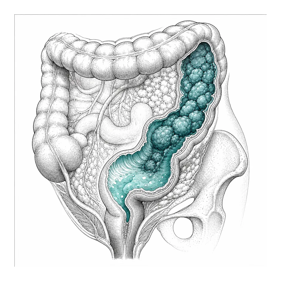 لمس روده در سمت چپ پایین شکم — علت محتمل