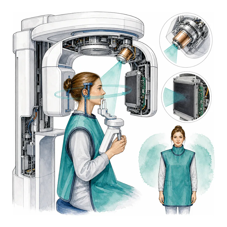 آیا برای گرفتن عکس CBCT در دندانپزشکی محافظ باید از جلو یا پشت پوشیده شود؟